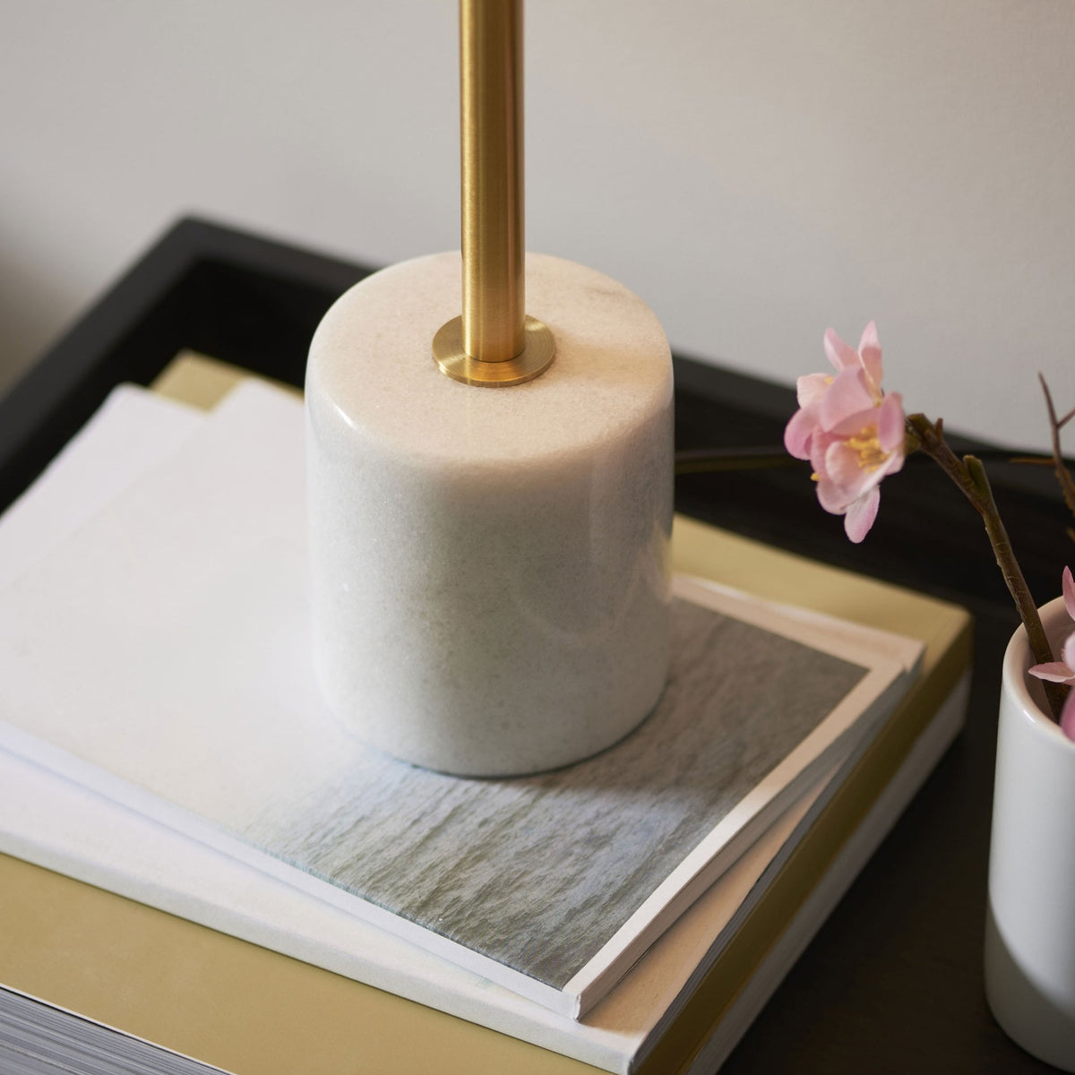 Hockerton Table Lamp in Brushed Aged Brass & Solid White Marble Base