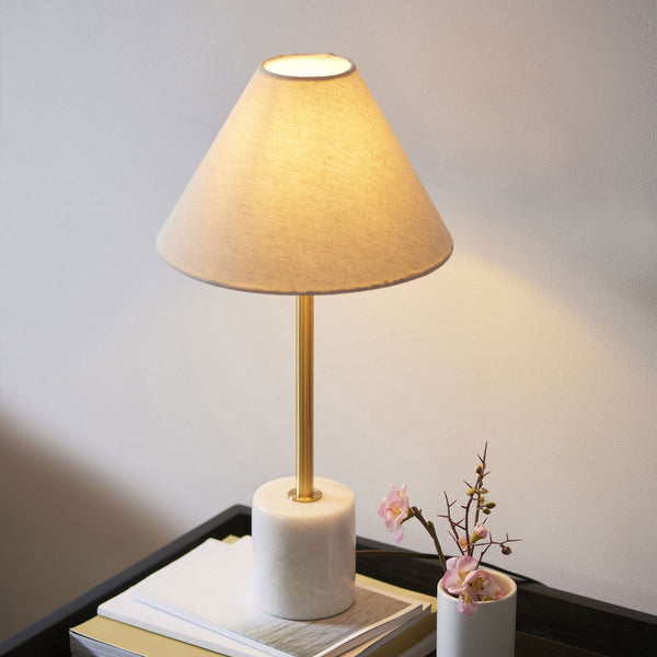 Maplebeck Table Lamp in Brushed Aged Brass & Solid White Marble Base