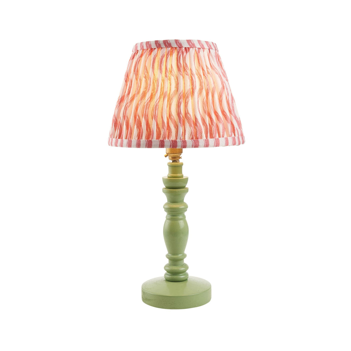 Bibury Table Lamp in Cotswold Green with Ripple 20cm Coral Pink Shade
