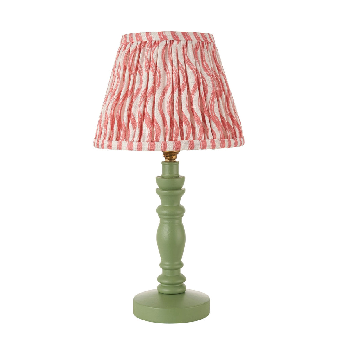 Bibury Table Lamp in Cotswold Green with Ripple 20cm Coral Pink Shade