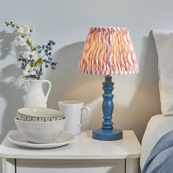 Bibury Table Lamp in Marlin Blue with Ripple 20cm Coral Pink Shade