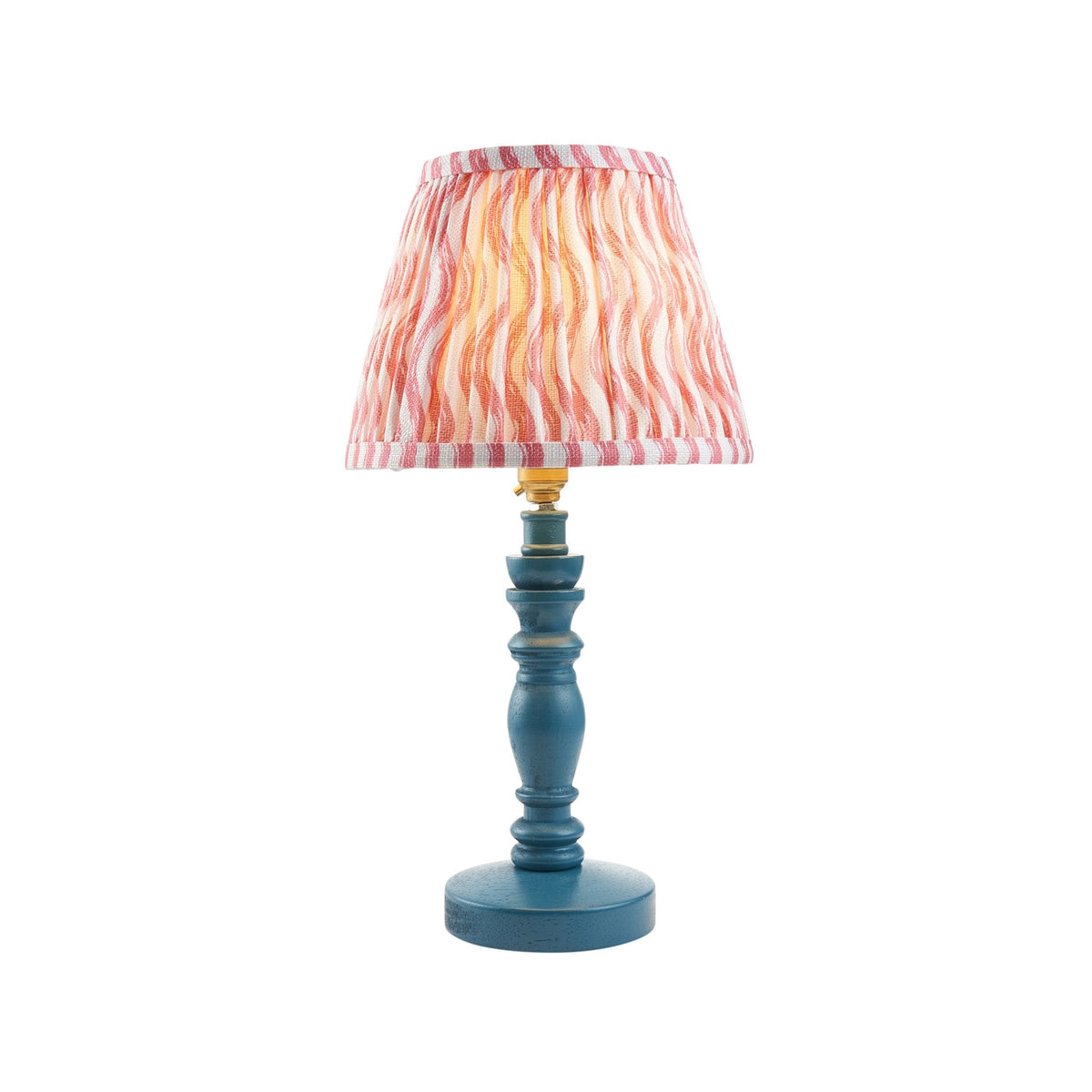 Bibury Table Lamp in Marlin Blue with Ripple 20cm Coral Pink Shade