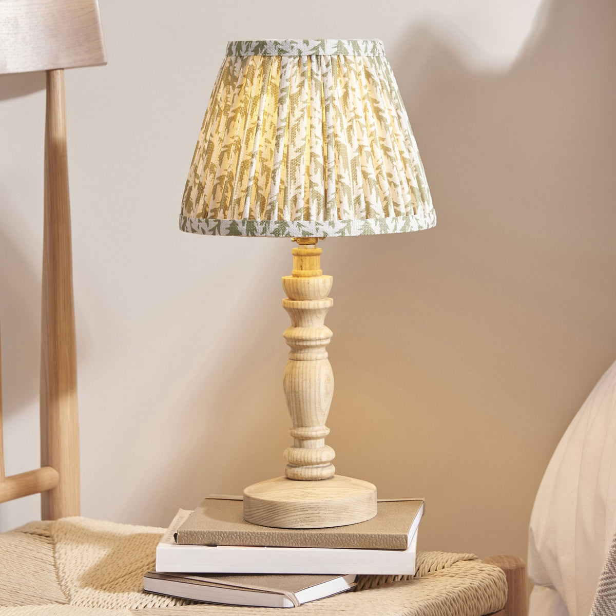 Bibury Table Lamp in Natural Ash with Leaf 20cm Herb Garden Green Shade