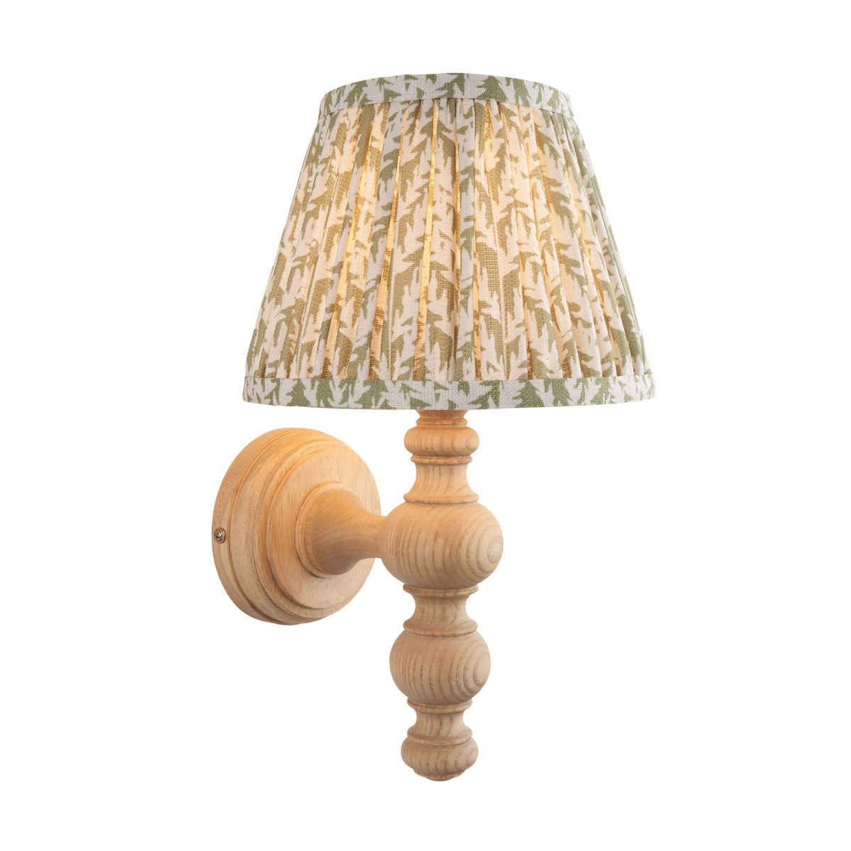 Bibury Wall Light in Natural Ash with Leaf 20cm Herb Garden Green Shade