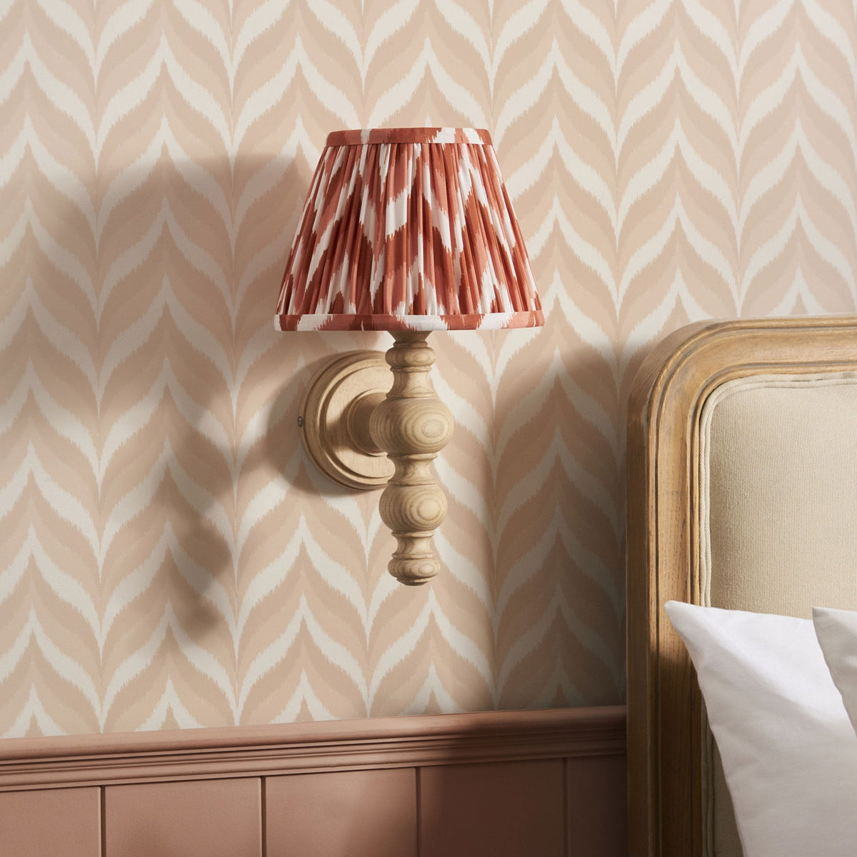 Bibury Wall Light in Natural Ash with Zigzag 20cm Apricot Orange Shade
