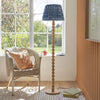 Cane Natural Bamboo Floor Lamp with Ripple 40cm Marlin Blue Shade