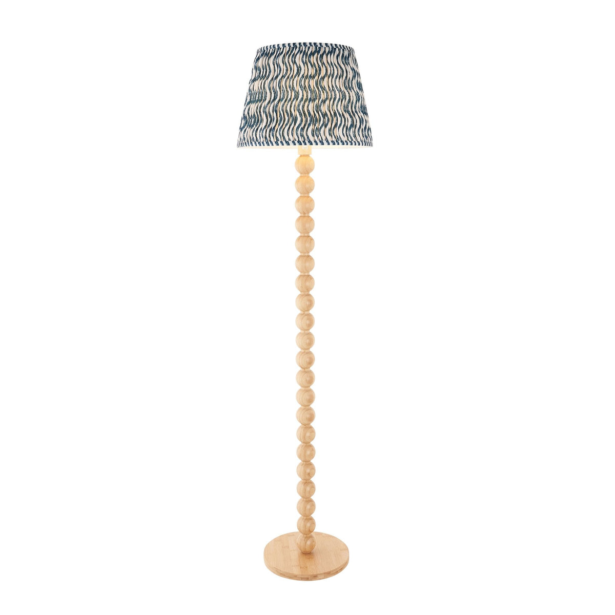 Cane Natural Bamboo Floor Lamp with Ripple 40cm Marlin Blue Shade