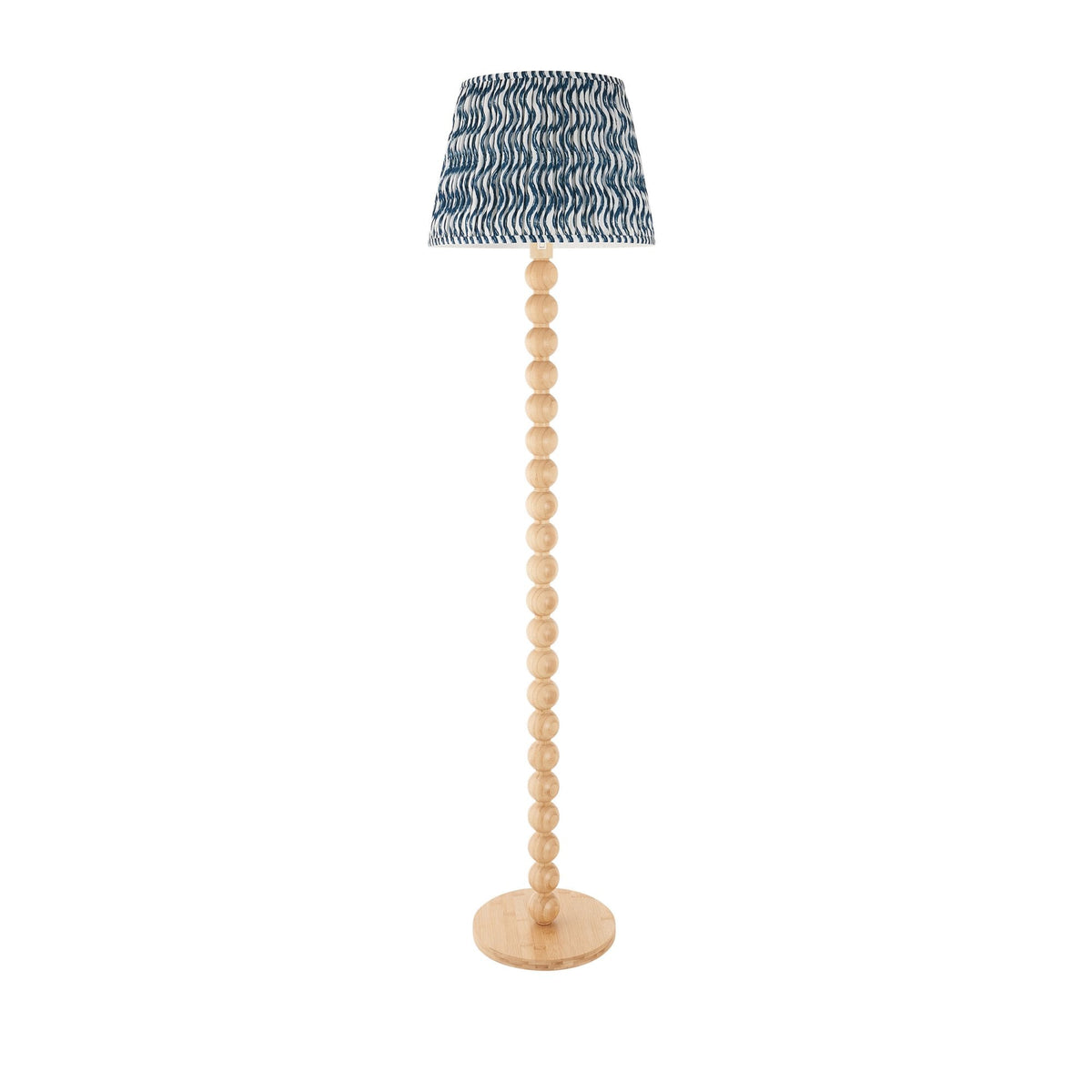 Cane Natural Bamboo Floor Lamp with Ripple 40cm Marlin Blue Shade