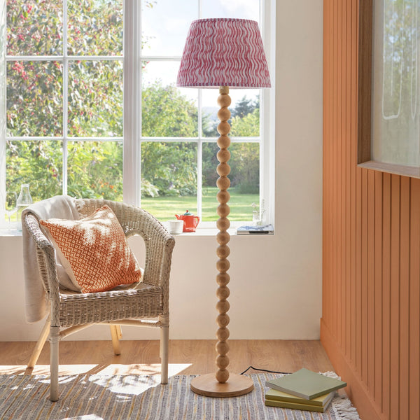 Cane Natural Bamboo Floor Lamp with Ripple 40cm Coral Pink Shade