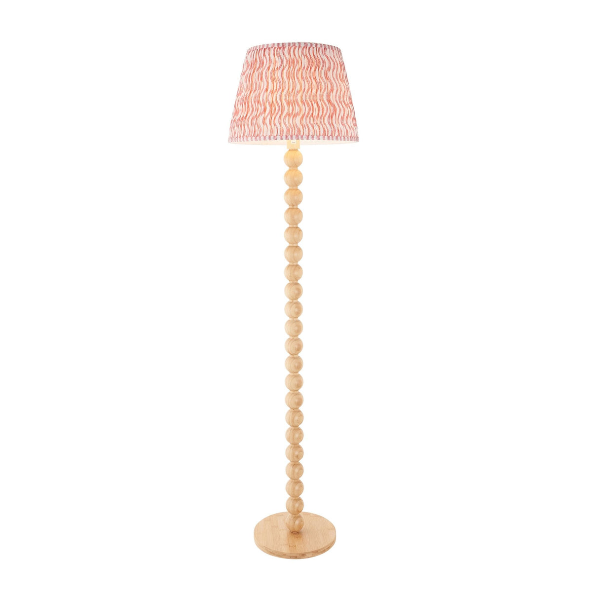 Cane Natural Bamboo Floor Lamp with Ripple 40cm Coral Pink Shade