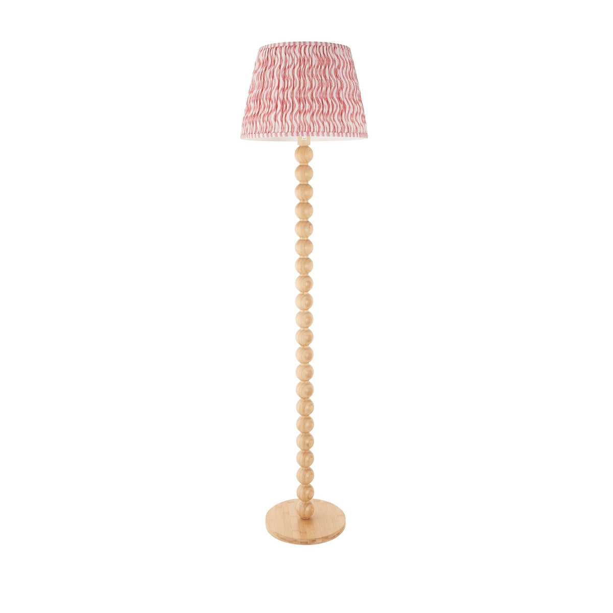 Cane Natural Bamboo Floor Lamp with Ripple 40cm Coral Pink Shade