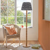 Cane Natural Bamboo Floor Lamp with Zigzag 40cm Pearl Grey Shade