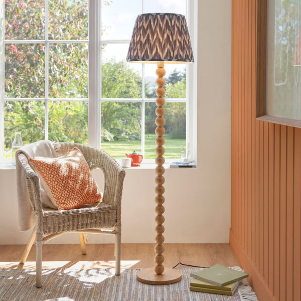 Cane Natural Bamboo Floor Lamp with Zigzag 40cm Pearl Grey Shade