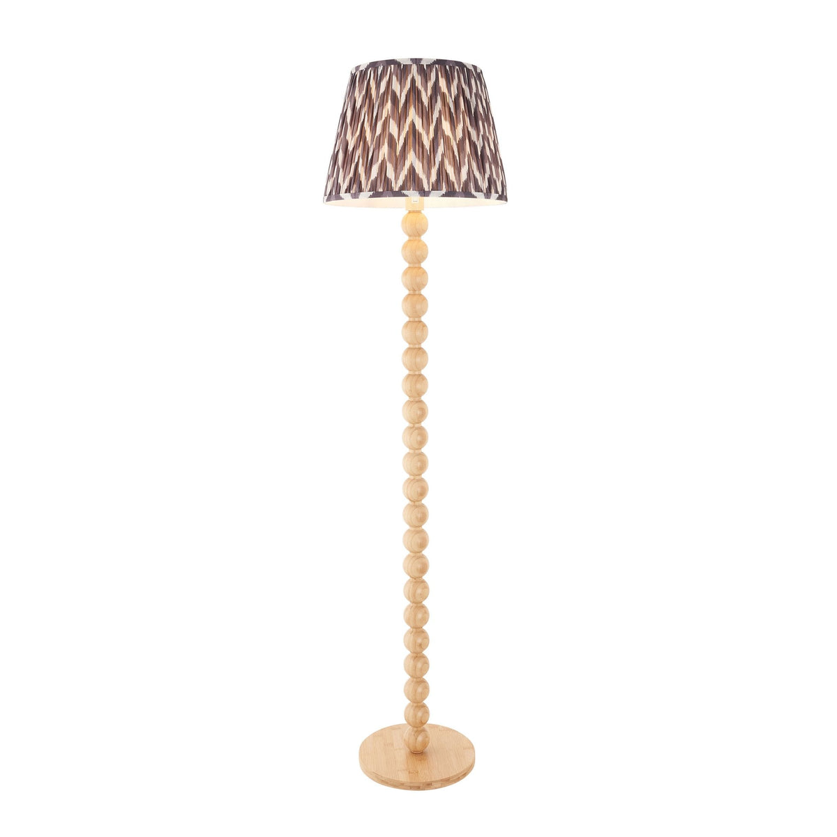 Cane Natural Bamboo Floor Lamp with Zigzag 40cm Pearl Grey Shade