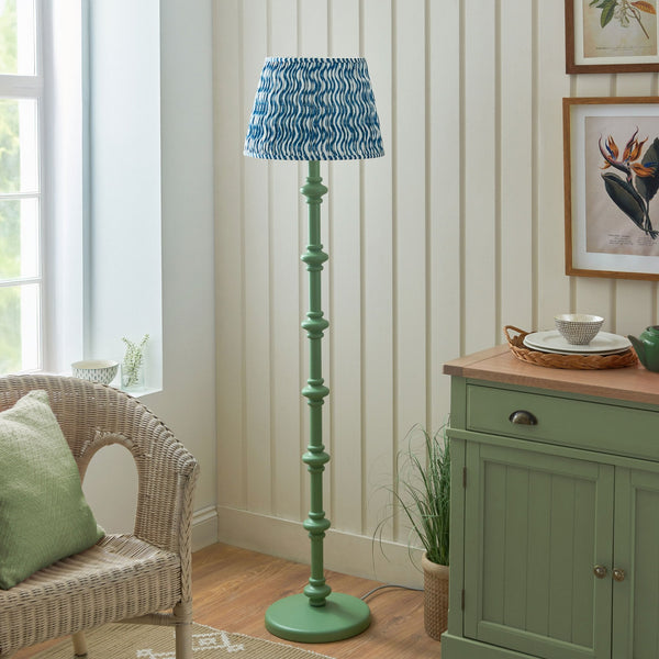 Carnaby Floor Lamp in Cotswold Green with Ripple 40cm Marlin Blue Shade