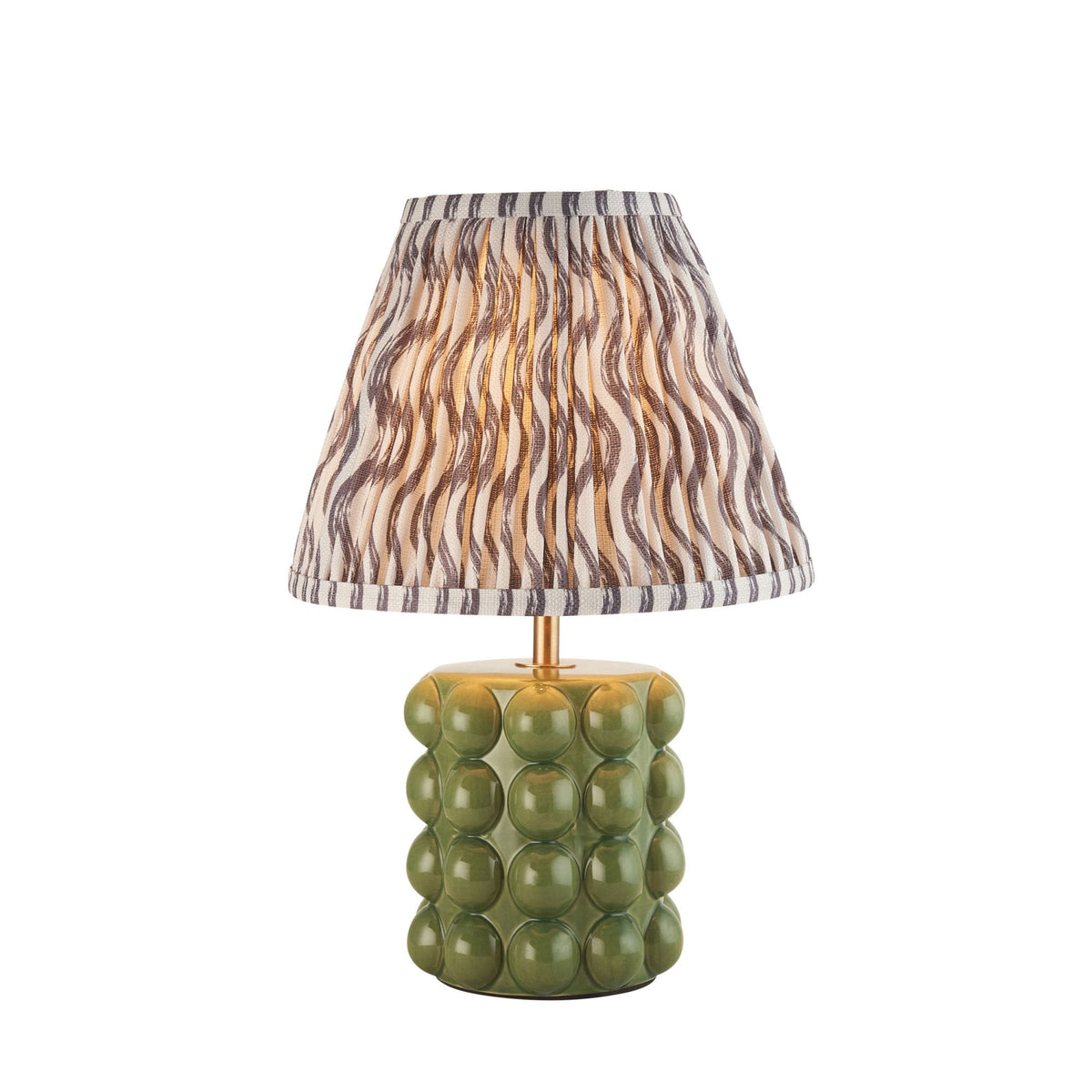 Bobble Ceramic Table Lamp in Olive Green with Ripple 25cm Pearl Grey Shade