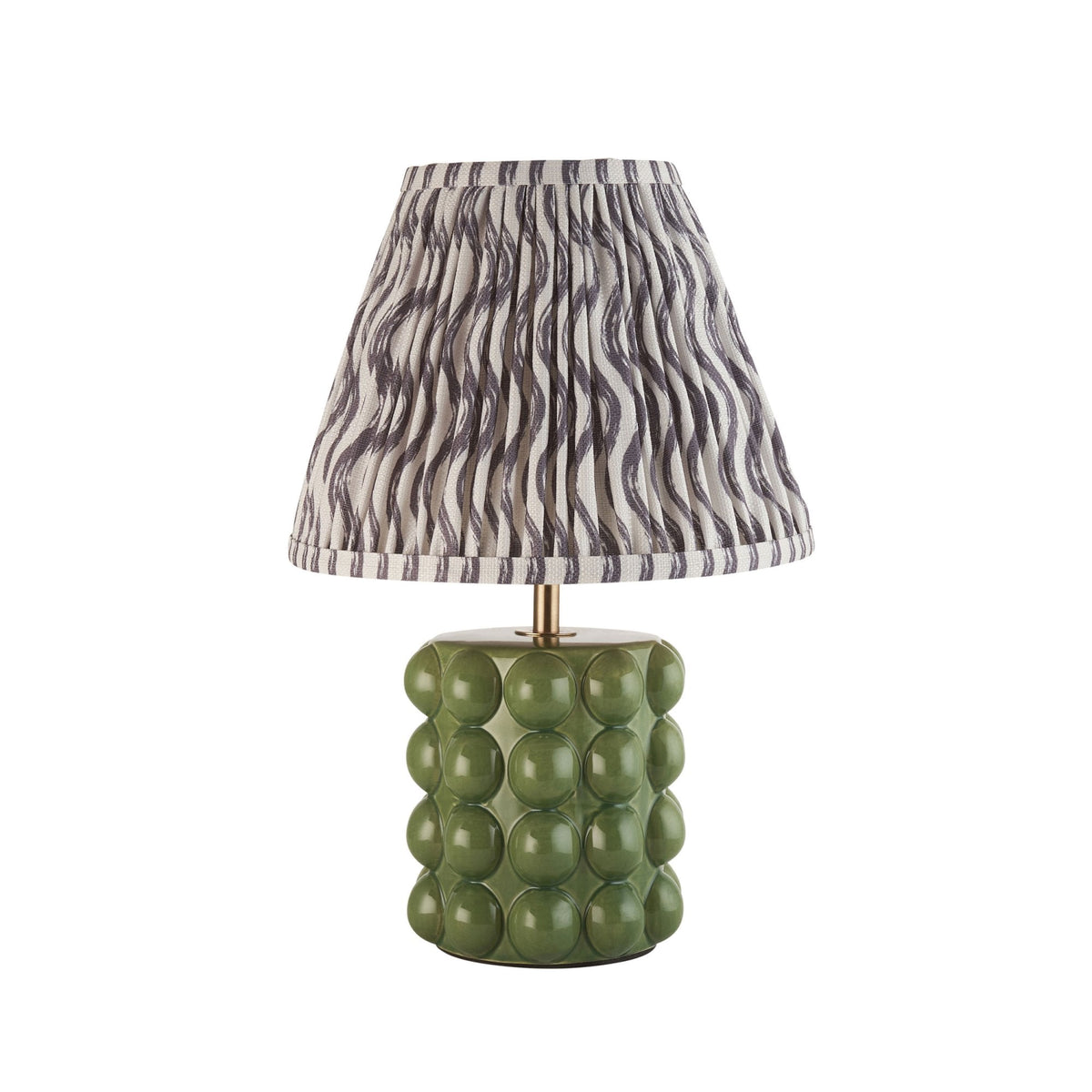 Bobble Ceramic Table Lamp in Olive Green with Ripple 25cm Pearl Grey Shade