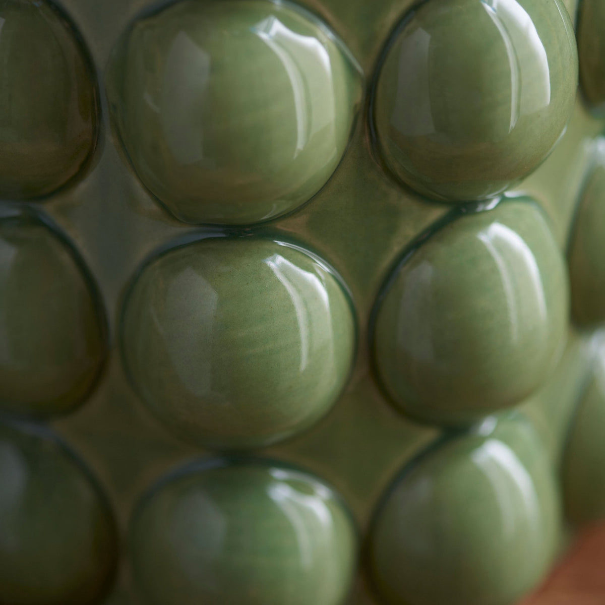 Bobble Ceramic Table Lamp in Olive Green with Ripple 25cm Pearl Grey Shade