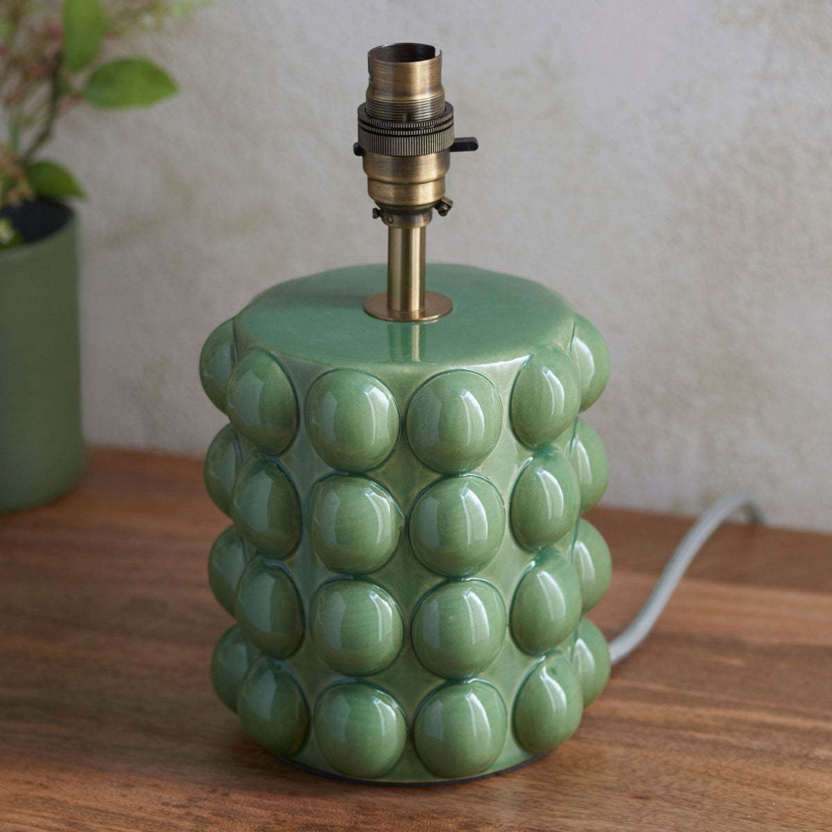 Bobble Ceramic Table Lamp in Olive Green with Ripple 25cm Pearl Grey Shade