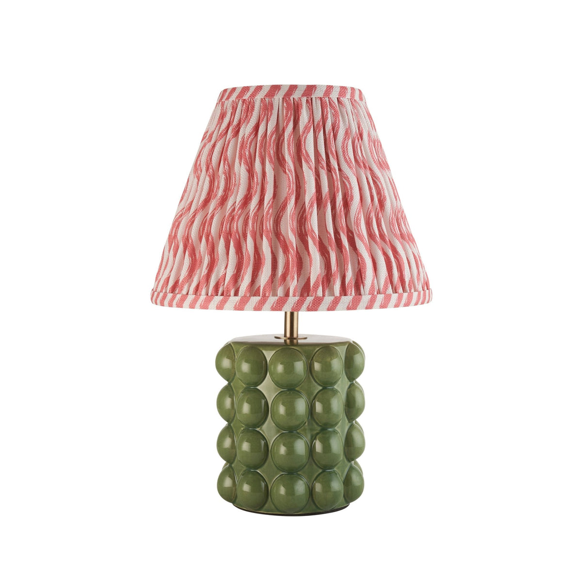 Bobble Ceramic Table Lamp in Olive Green with Ripple 25cm Coral Pink Shade