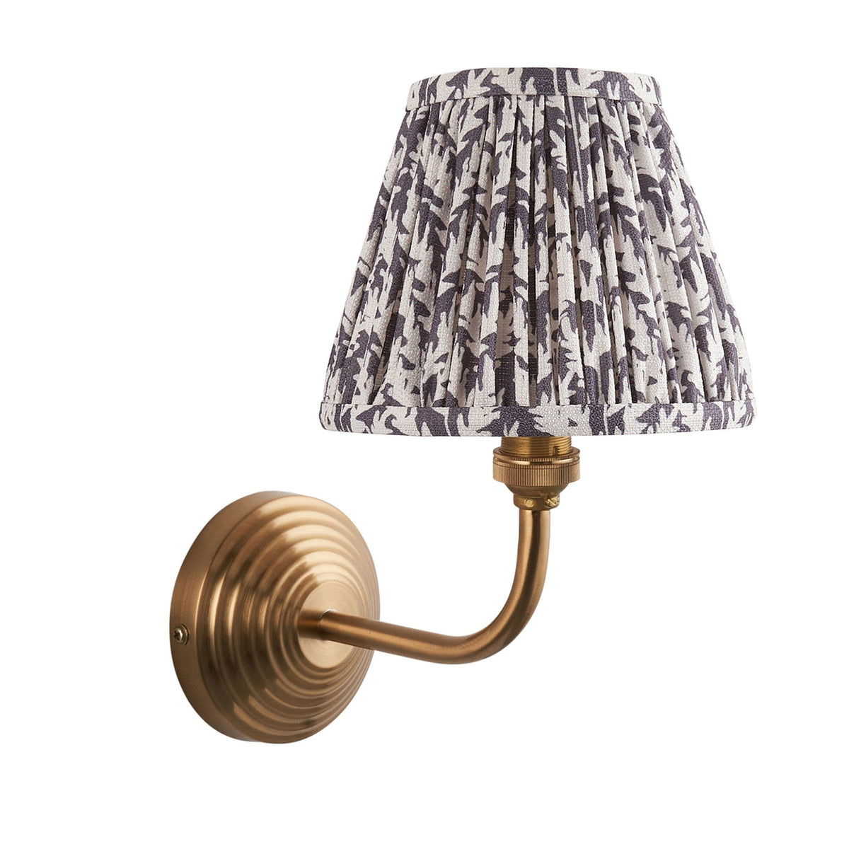 Obelisk Arc Wall Light in Brushed Aged Brass with Leaf 16cm Pearl Grey Shade