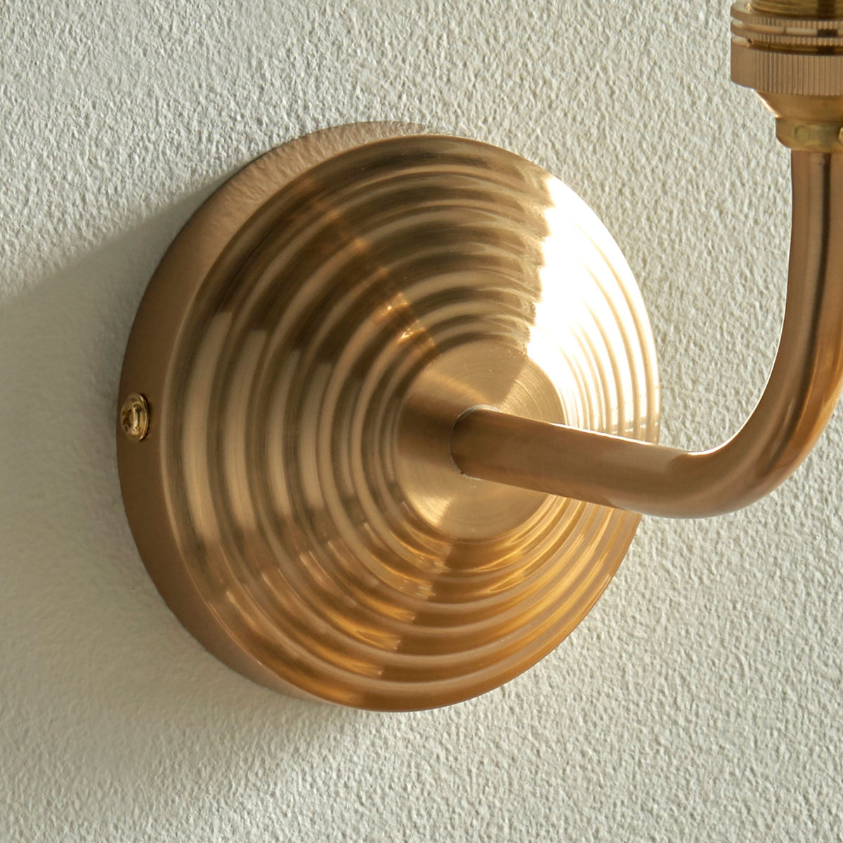 Obelisk Arc Wall Light in Brushed Aged Brass with Leaf 16cm Pearl Grey Shade