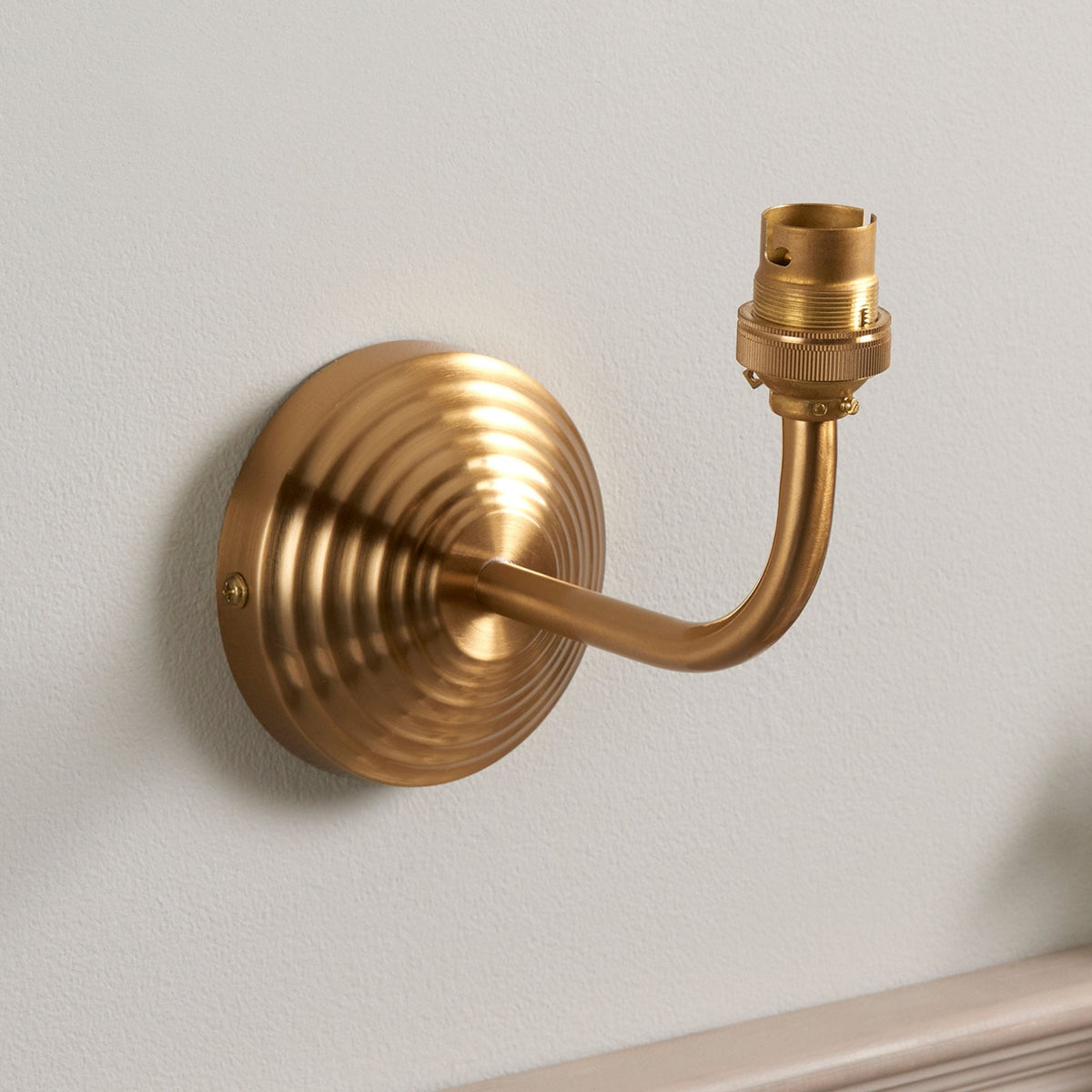 Obelisk Arc Wall Light in Brushed Aged Brass with Leaf 16cm Pearl Grey Shade