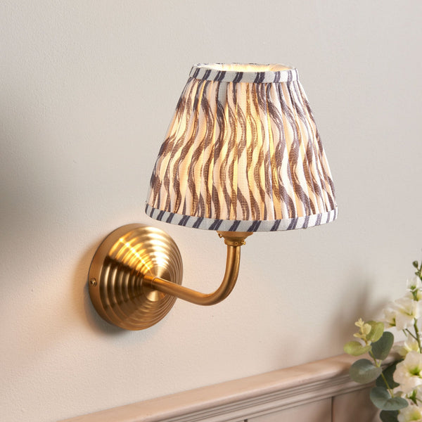 Obelisk Arc Wall Light in Brushed Aged Brass with Ripple 16cm Pearl Grey Shade