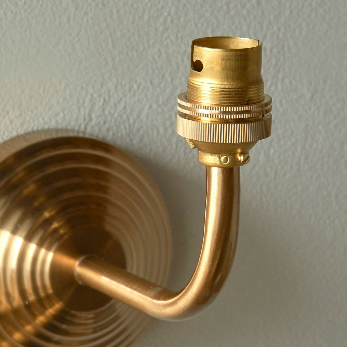 Obelisk Arc Wall Light in Brushed Aged Brass with Ripple 16cm Pearl Grey Shade