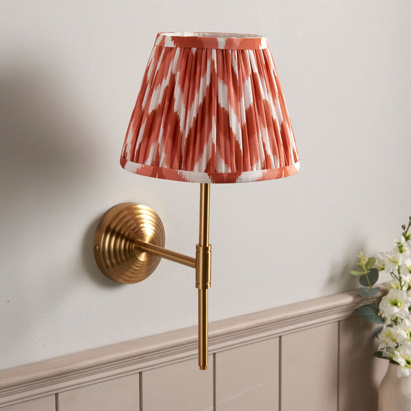 Obelisk T Wall Light in Brushed Aged Brass with Zigzag 20cm Apricot Orange Shade