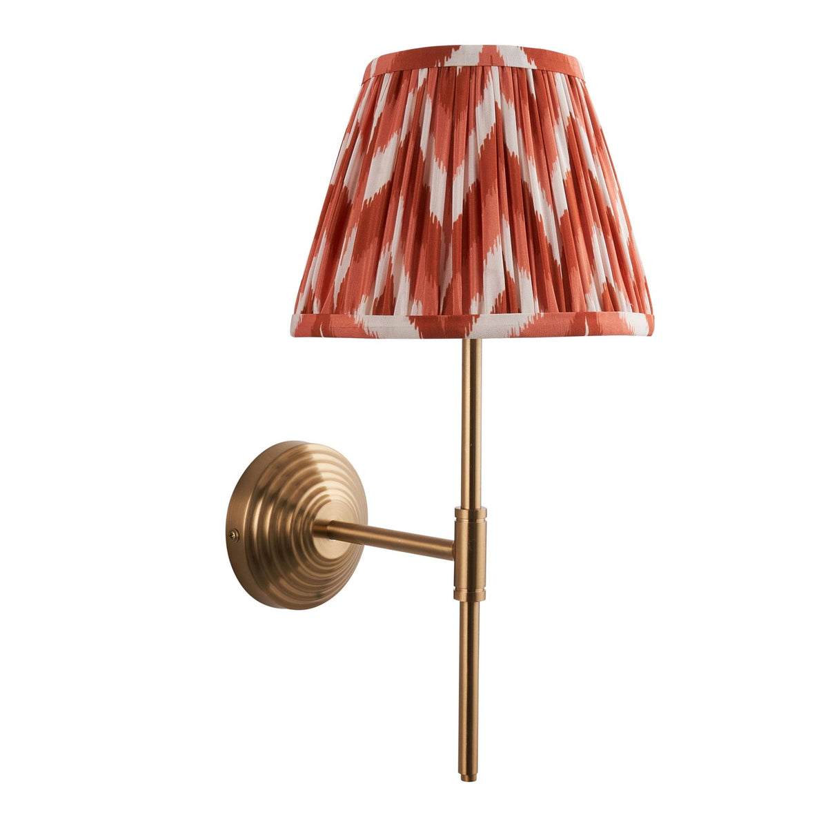 Obelisk T Wall Light in Brushed Aged Brass with Zigzag 20cm Apricot Orange Shade