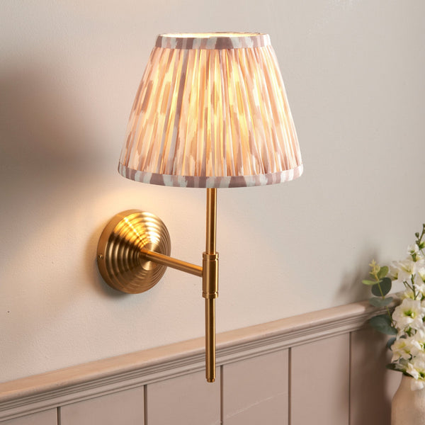 Obelisk T Wall Light in Brushed Aged Brass with Ikat 20cm Natural Shade