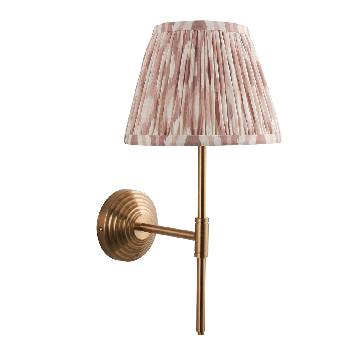 Obelisk T Wall Light in Brushed Aged Brass with Ikat 20cm Natural Shade