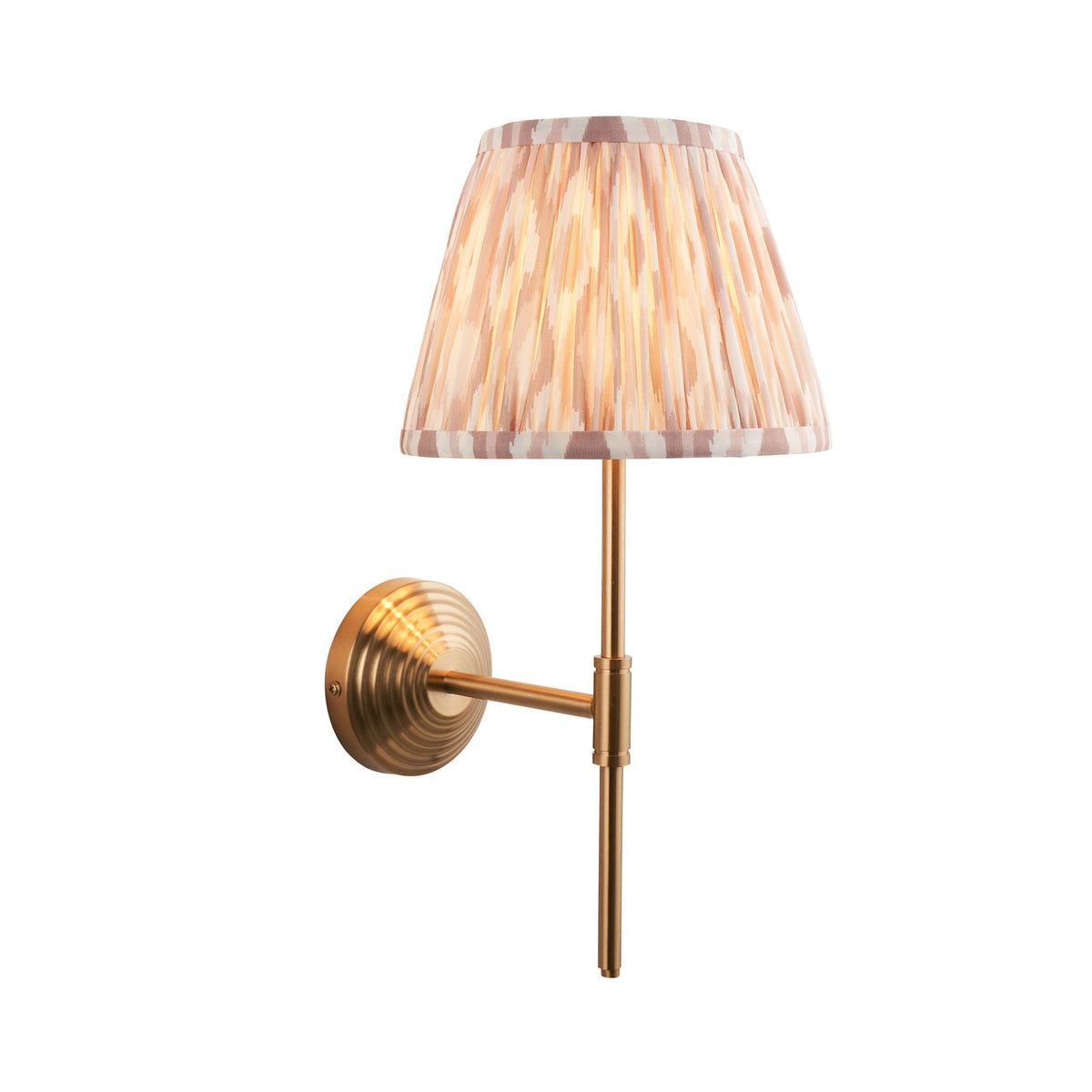 Obelisk T Wall Light in Brushed Aged Brass with Ikat 20cm Natural Shade