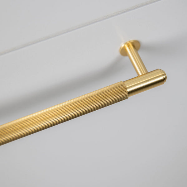 Linear Knurled Large Pull Bar Cabinet Handle In Solid Brass