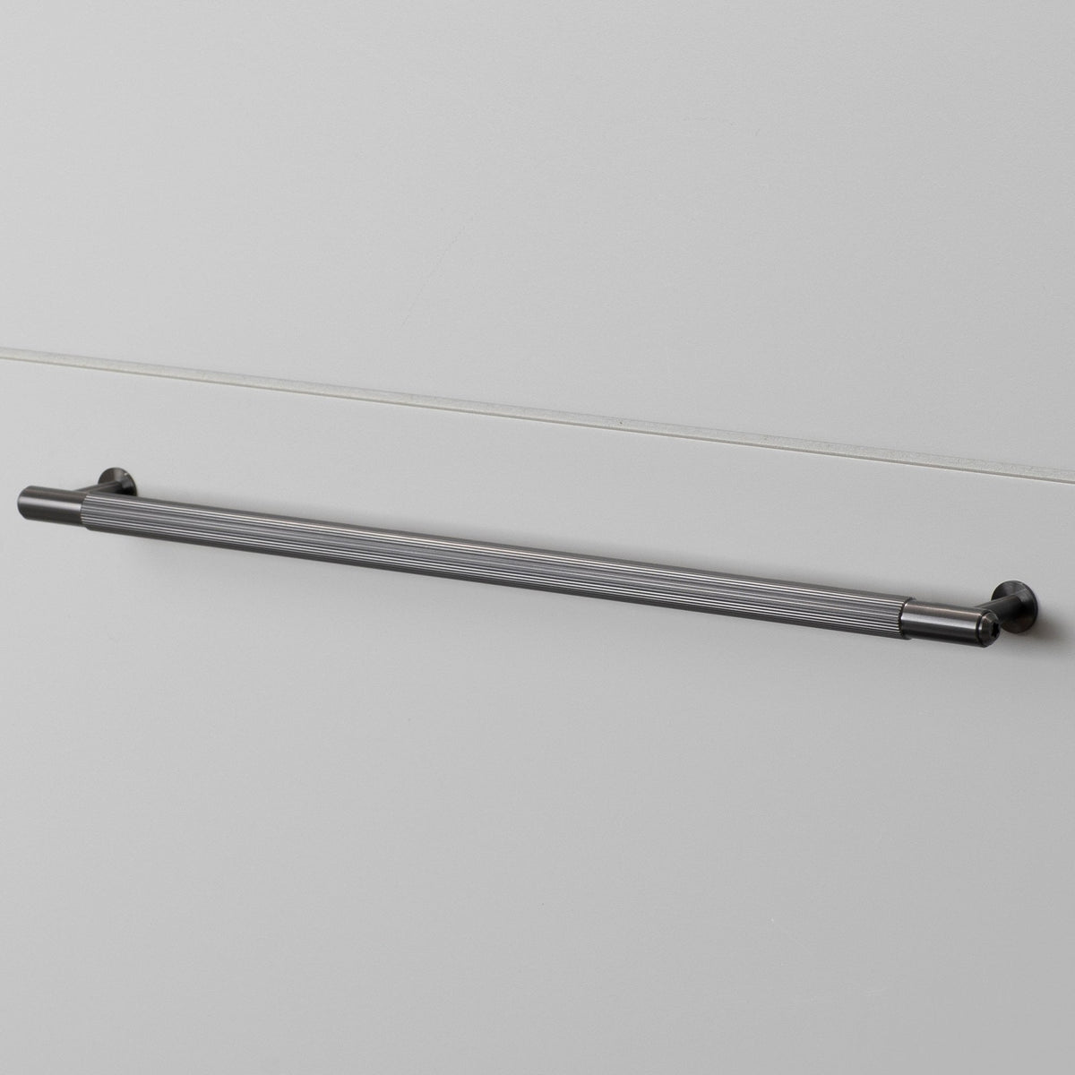 Linear Knurled Large Pull Bar Cabinet Handle In Gun Metal Grey