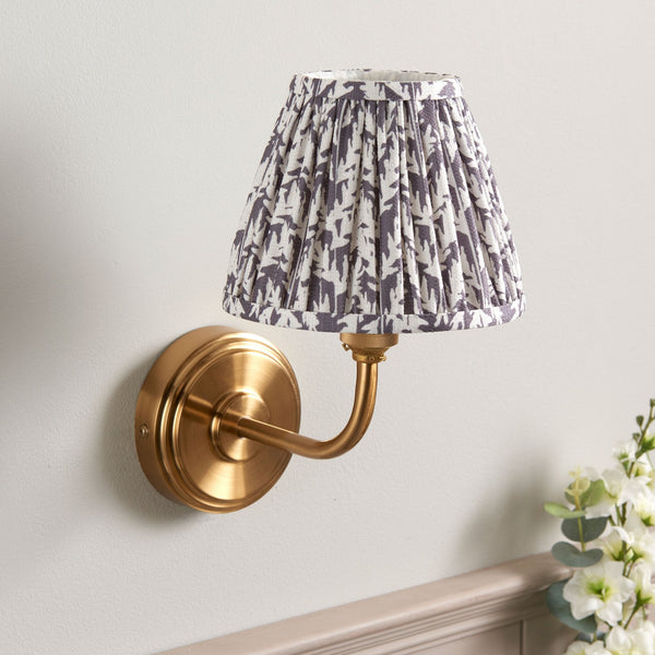 Step Arc Wall Light in Brushed Aged Brass with Leaf 16cm Pearl Grey Shade