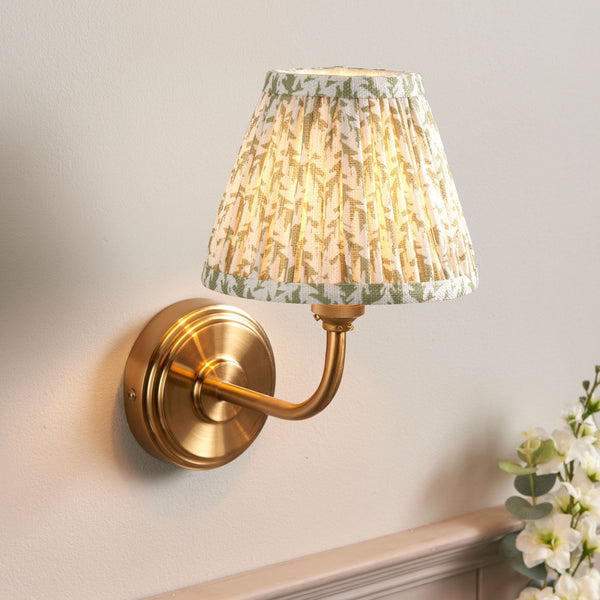 Step Arc Wall Light in Brushed Aged Brass with Leaf 16cm Herb Green Shade