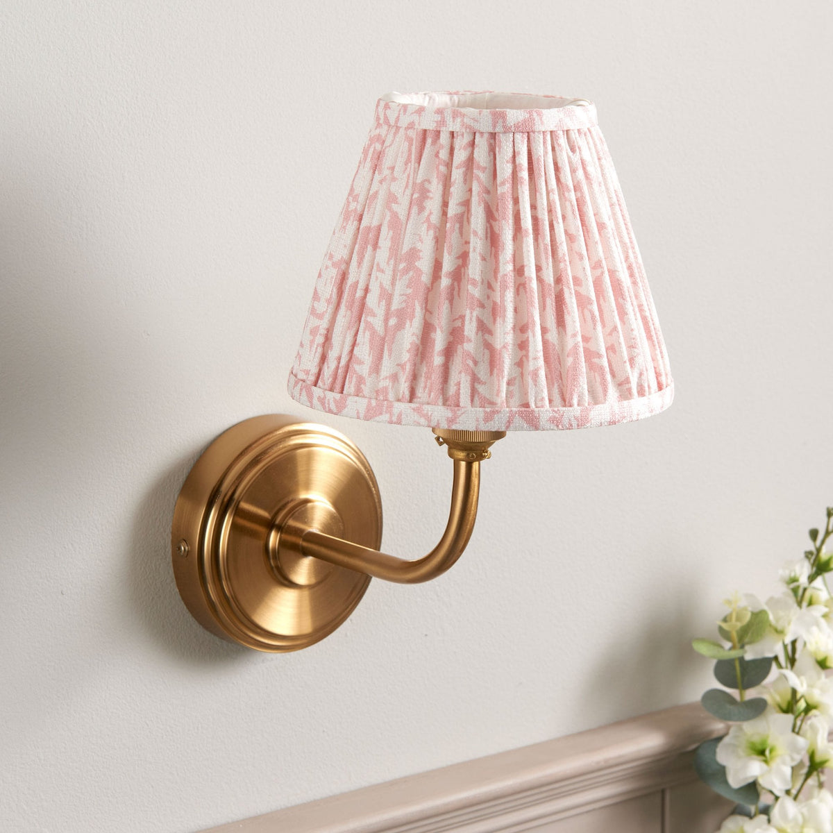 Step Arc Wall Light in Brushed Aged Brass with Leaf 16cm Peachy Keen Shade