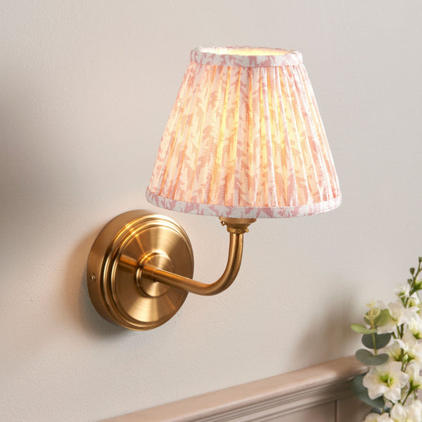 Step Arc Wall Light in Brushed Aged Brass with Leaf 16cm Peachy Keen Shade