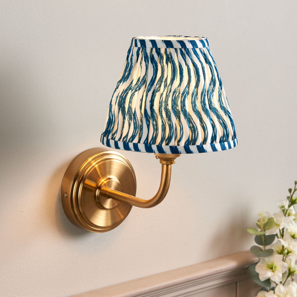 Step Arc Wall Light in Brushed Aged Brass with Ripple 16cm Marlin Blue Shade
