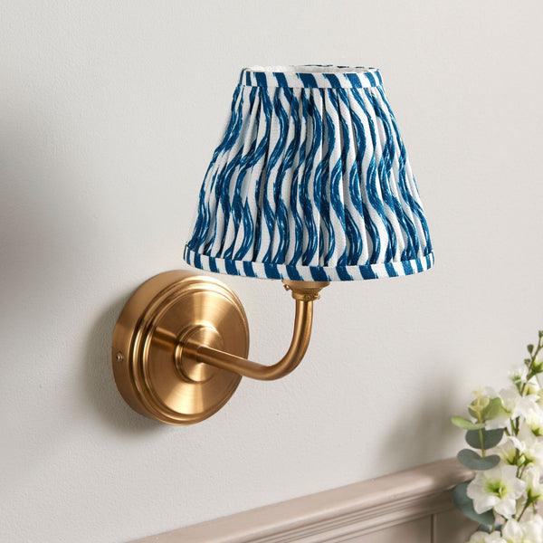 Step Arc Wall Light in Brushed Aged Brass with Ripple 16cm Marlin Blue Shade