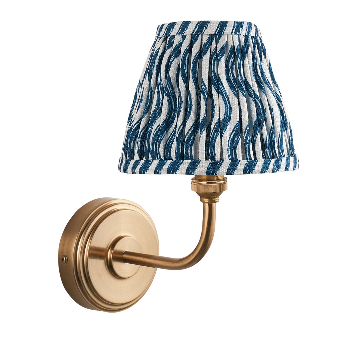 Step Arc Wall Light in Brushed Aged Brass with Ripple 16cm Marlin Blue Shade