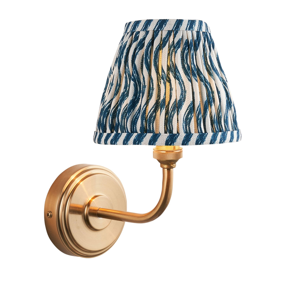 Step Arc Wall Light in Brushed Aged Brass with Ripple 16cm Marlin Blue Shade