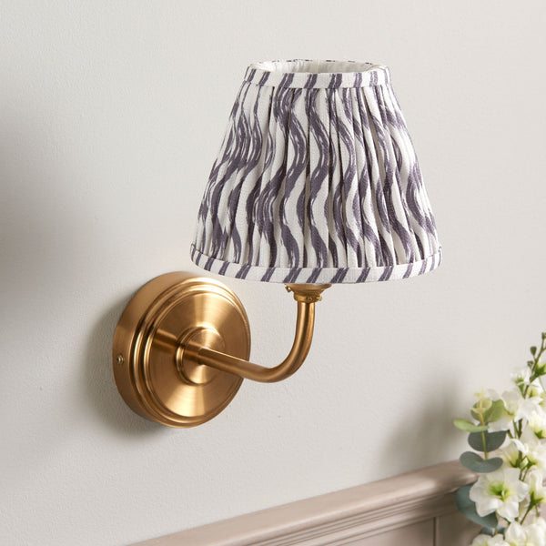 Step Arc Wall Light in Brushed Aged Brass with Ripple 16cm Pearl Grey Shade