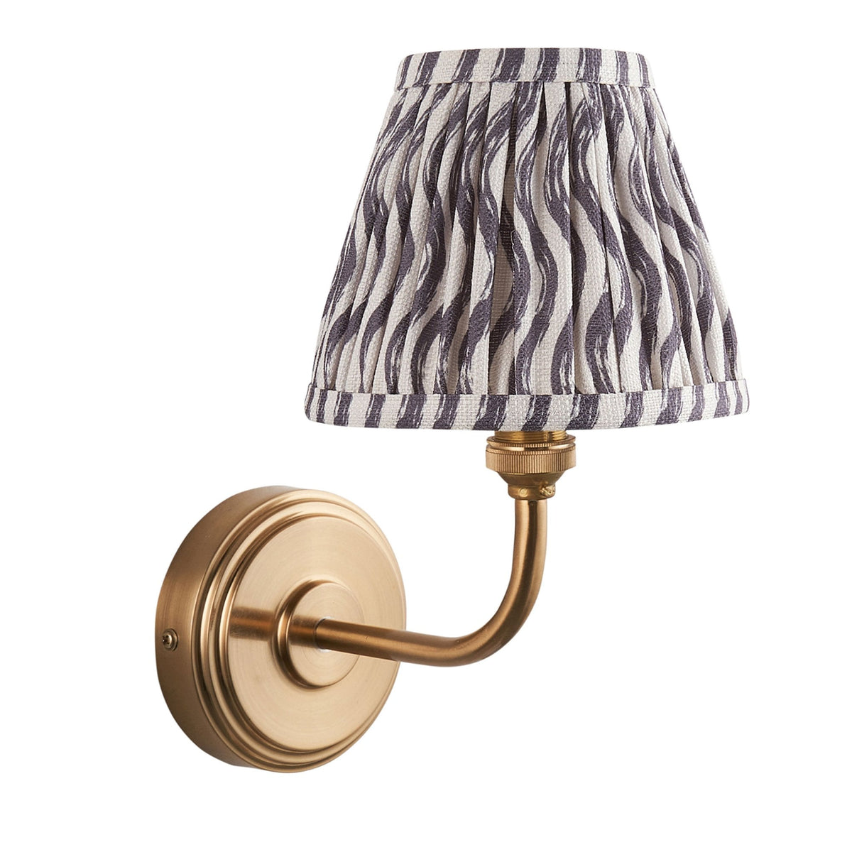 Step Arc Wall Light in Brushed Aged Brass with Ripple 16cm Pearl Grey Shade