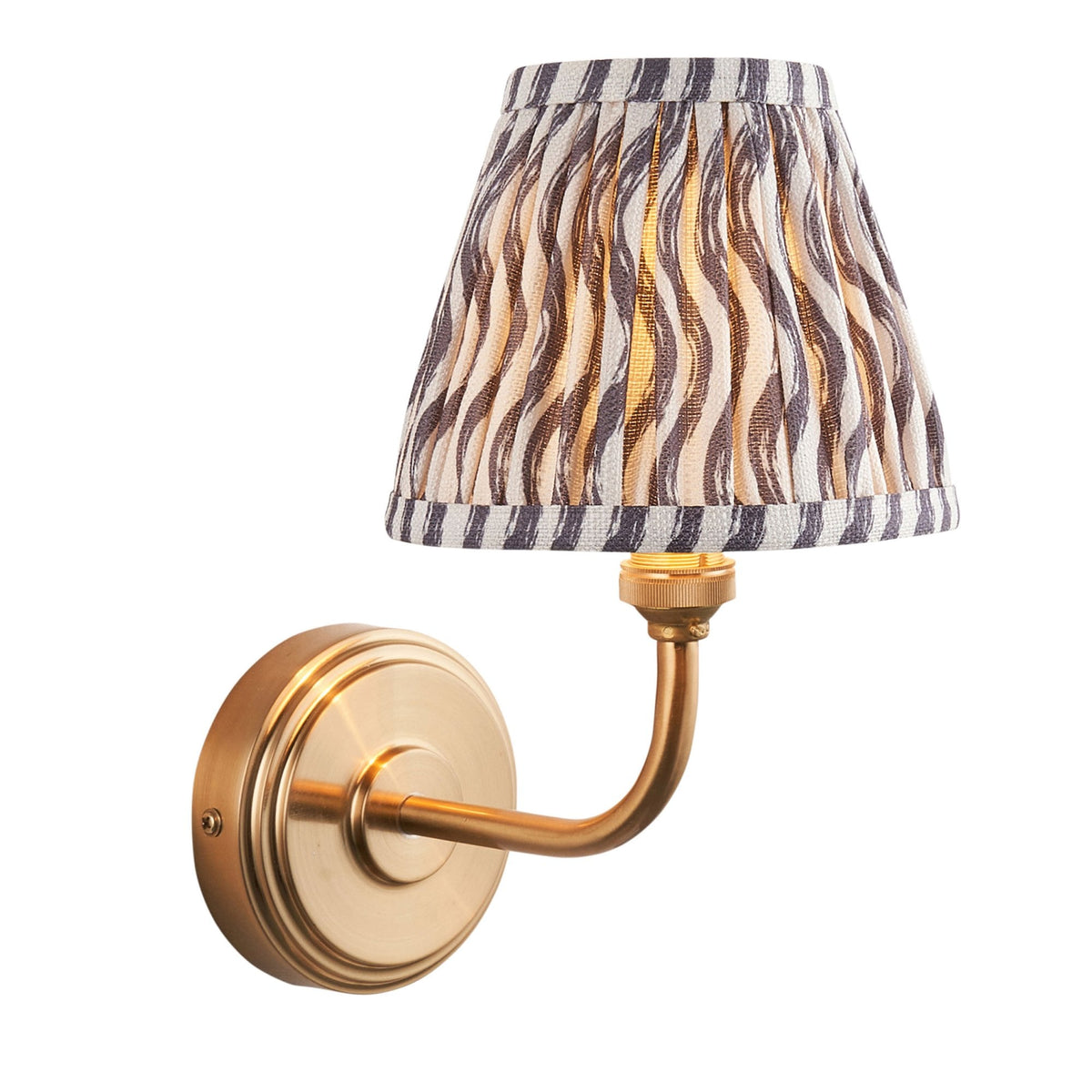 Step Arc Wall Light in Brushed Aged Brass with Ripple 16cm Pearl Grey Shade