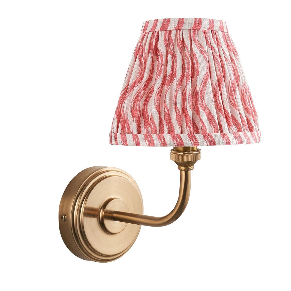 Step Arc Wall Light in Brushed Aged Brass with Ripple 16cm Coral Pink Shade