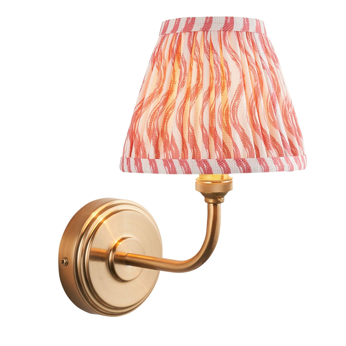 Step Arc Wall Light in Brushed Aged Brass with Ripple 16cm Coral Pink Shade