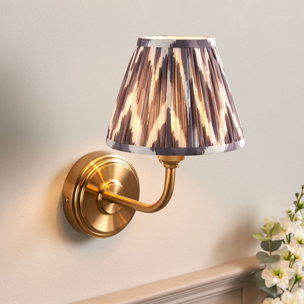 Step Arc Wall Light in Brushed Aged Brass with Zigzag 16cm Pearl Grey Shade